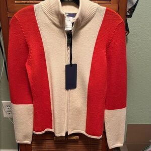 NWT Les Copains Burnt Orange and Cream Zip-Up Cardigan Sweater. Size 40eu